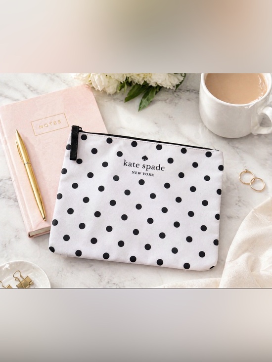 kate spade Handbags - Kate Spade White with Black Polka Dot Zip Pouch/Clutch 🆕